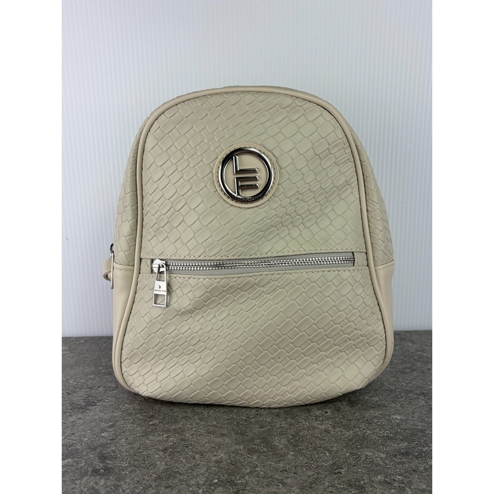 London Fog Bowery Woven Backpack Womens Stone Cream Faux Leather Medium Travel